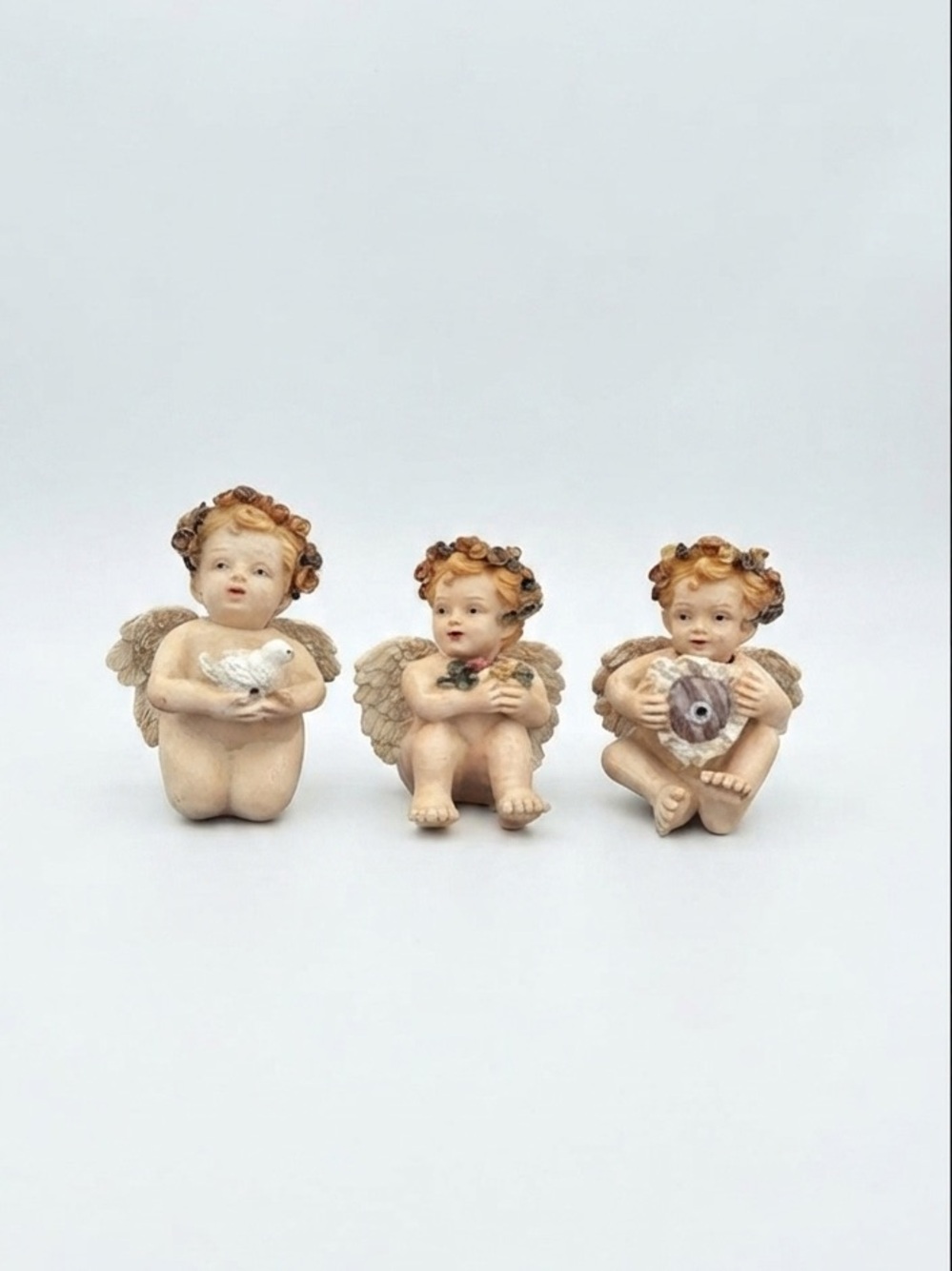 Bisque Porcelain Cherub Putti Figurines VTG Set of 3 Angel Statues